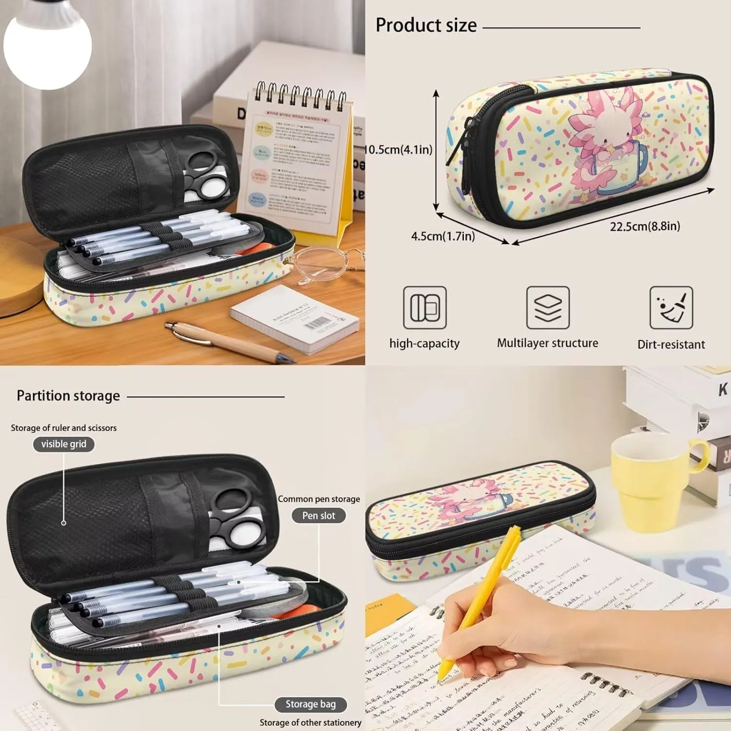 Axolotl Candy 3-in-1 Backpack Set Oil-Proof Lunch Bag   Multi-Functional Pen Storage 17in Bookbag Large Front Pocket Portable Daypack Bag for Beach Trips