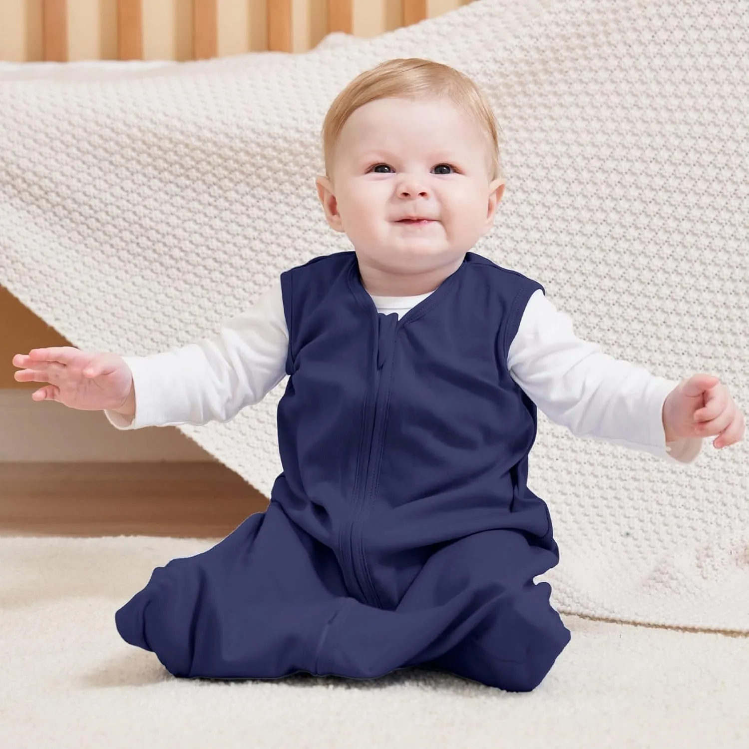 Baby Sleep Sack 0-6 Months, 100% Cotton Sleeping Sack for Newborn and Infant, 3 Pack Baby Wearable Blanket, 0.5 Tog Lightweight Double Zipper Sleep Bag Cyan