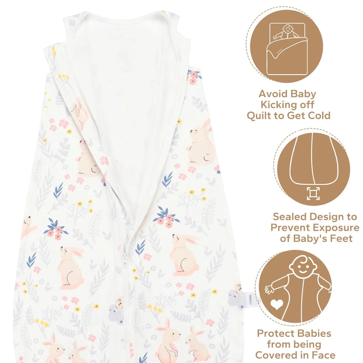 Baby Sleep Sack, 0.5 TOG Baby Sleeping Bag 100% Cotton with 2-Way Zipper Sleeveless Wearable Blanket for Newborn, Rabbit, S(0-6 Months)