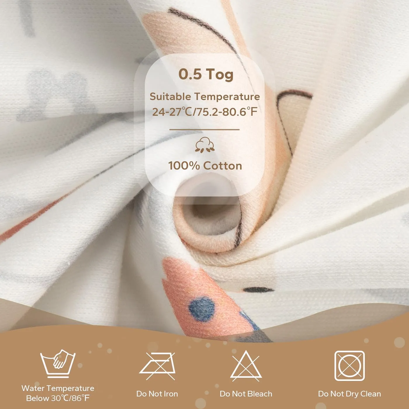 Baby Sleep Sack, 0.5 TOG Baby Sleeping Bag 100% Cotton with 2-Way Zipper Sleeveless Wearable Blanket for Newborn, Rabbit, S(0-6 Months)