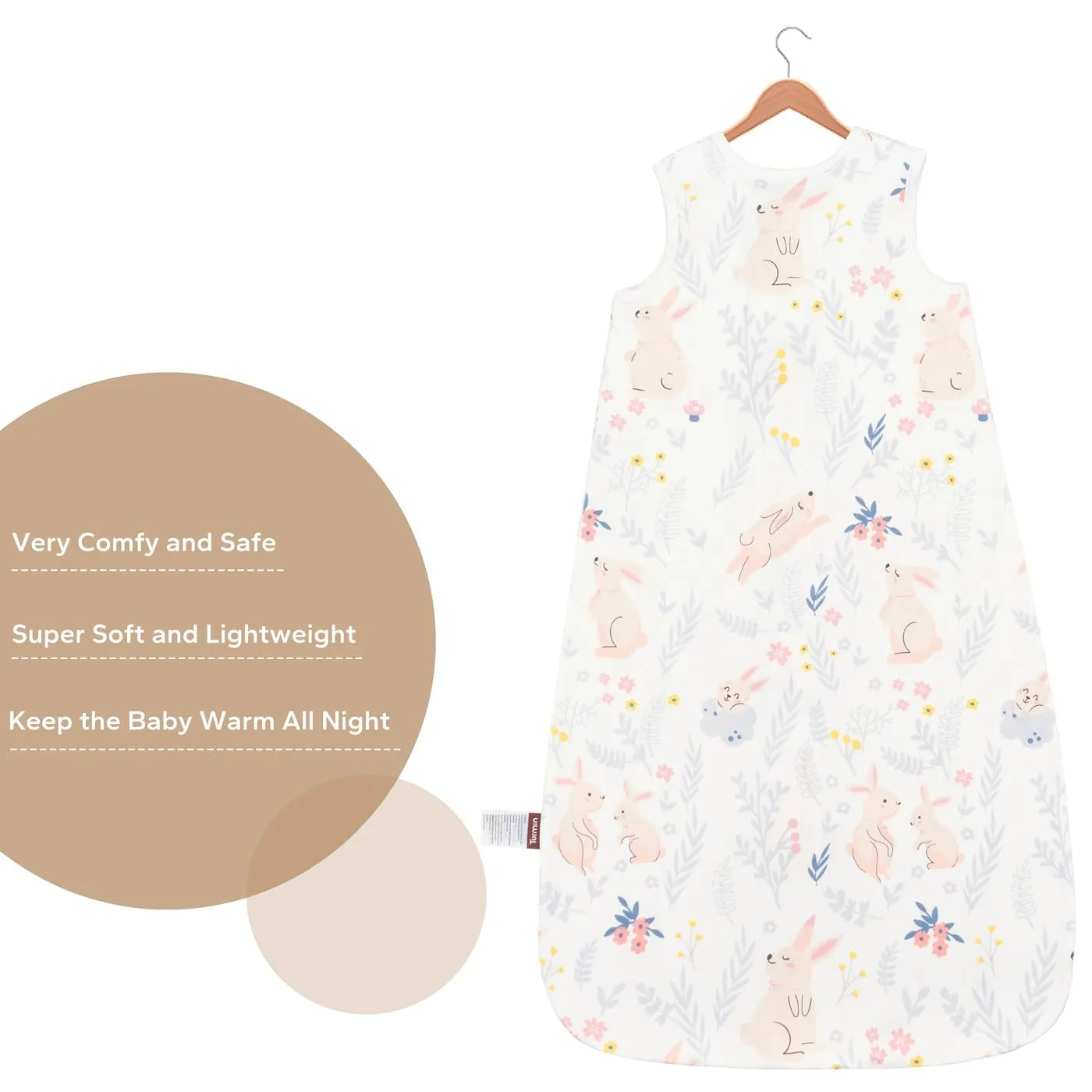 Baby Sleep Sack, 0.5 TOG Baby Sleeping Bag 100% Cotton with 2-Way Zipper Sleeveless Wearable Blanket for Newborn, Rabbit, S(0-6 Months)