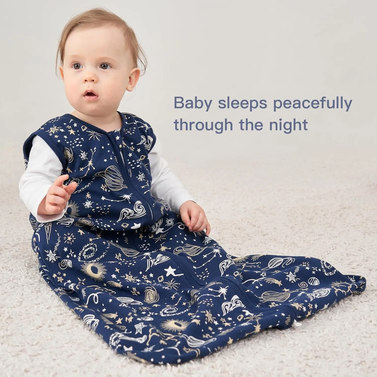 Baby Sleep Sack 18-24 months, 100% Cotton Sleep Sack for Newborn, Wearable Blanket Baby, 0.5 Tog Lightweight Double Zipper Sleeping Bag Blue Sky 1 Pack