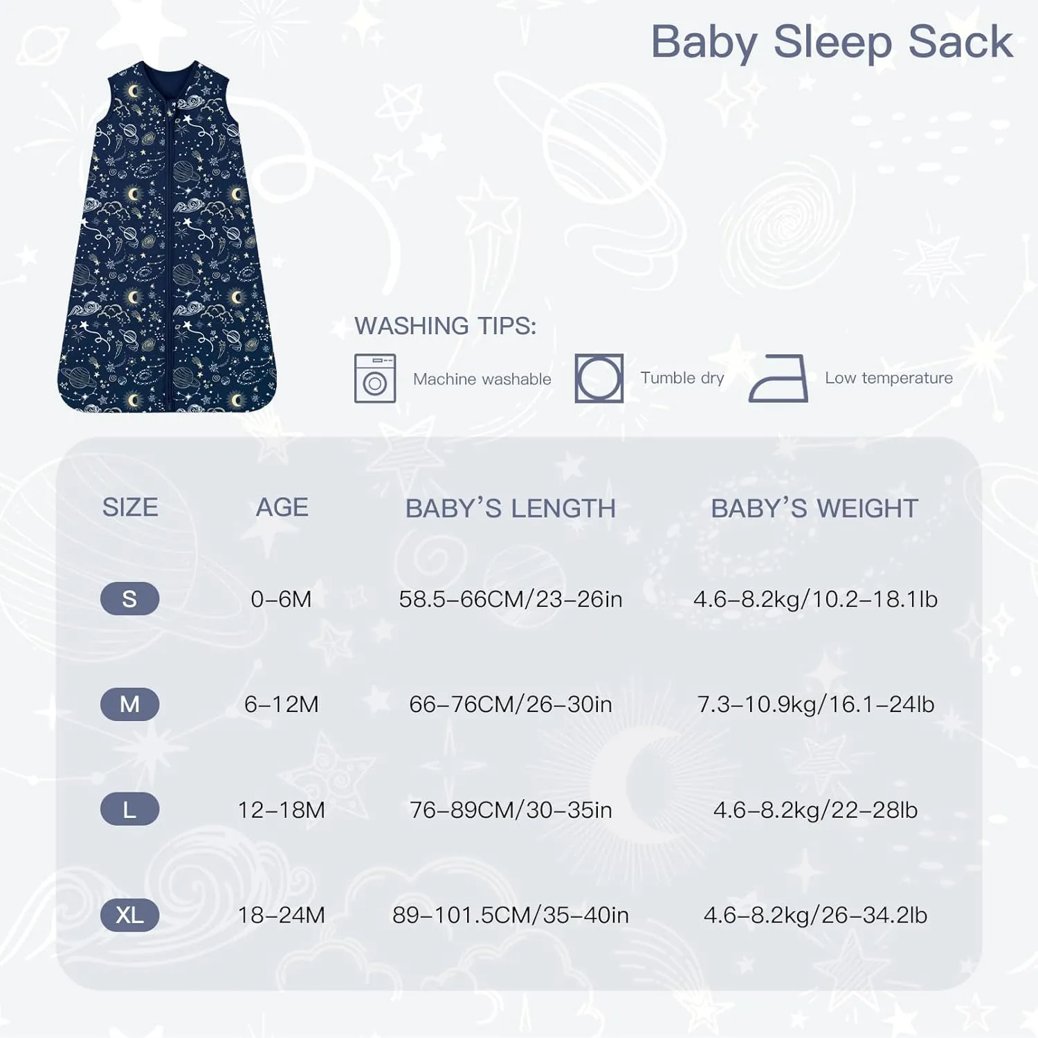 Baby Sleep Sack 18-24 months, 100% Cotton Sleep Sack for Newborn, Wearable Blanket Baby, 0.5 Tog Lightweight Double Zipper Sleeping Bag Blue Sky 1 Pack