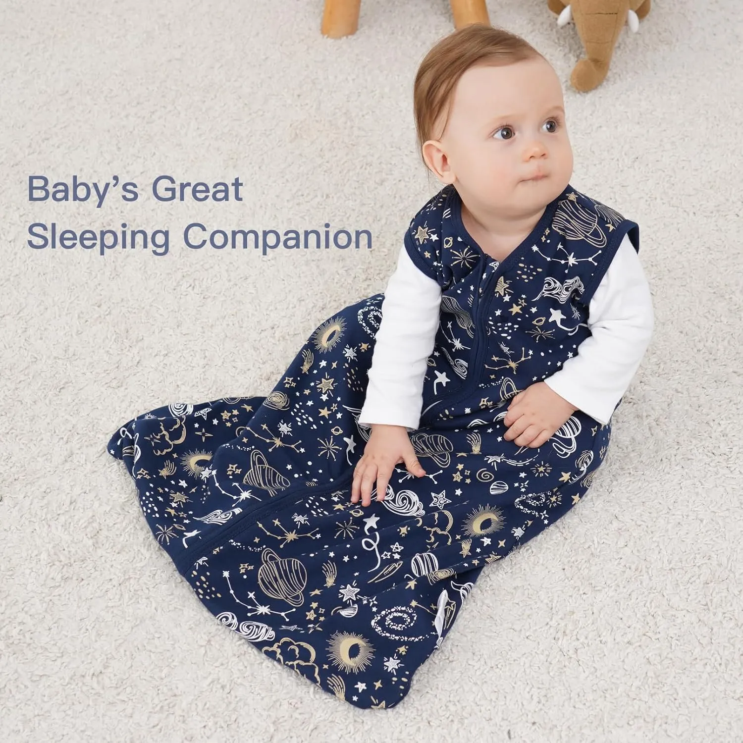 Baby Sleep Sack 18-24 months, 100% Cotton Sleep Sack for Newborn, Wearable Blanket Baby, 0.5 Tog Lightweight Double Zipper Sleeping Bag Blue Sky 1 Pack