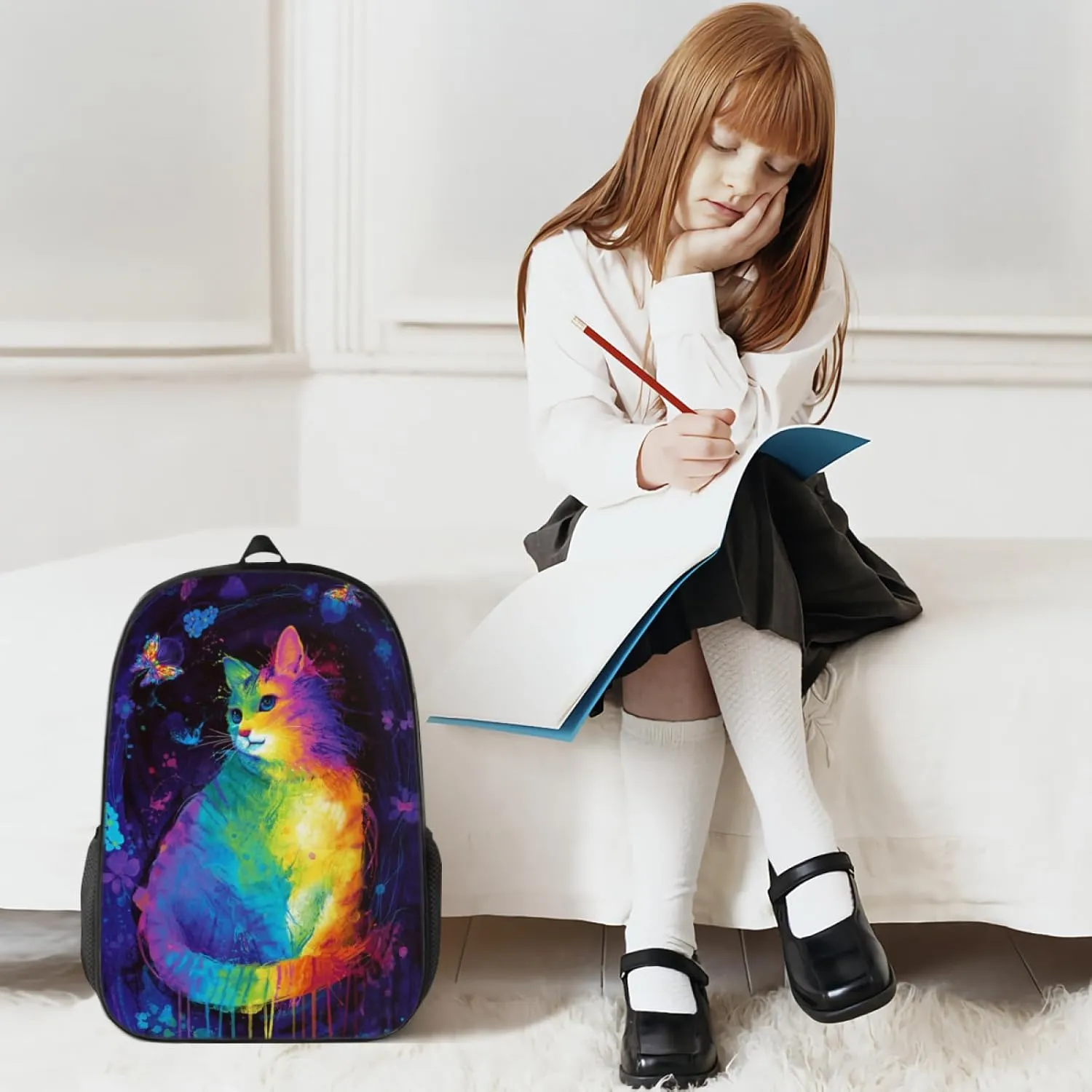 Backpack Fun Cute Cat Bookbag Women Men Black Backpack for Outdoor Sports Travel Camping Hiking Office Work Laptop Bag