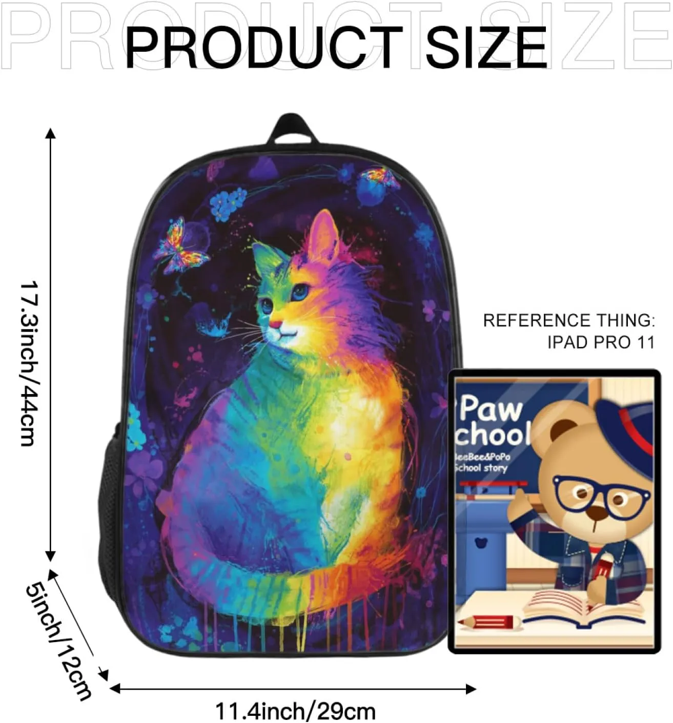 Backpack Fun Cute Cat Bookbag Women Men Black Backpack for Outdoor Sports Travel Camping Hiking Office Work Laptop Bag