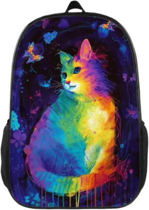 Backpack Fun Cute Cat Bookbag Women Men Black Backpack for Outdoor Sports Travel Camping Hiking Office Work Laptop Bag