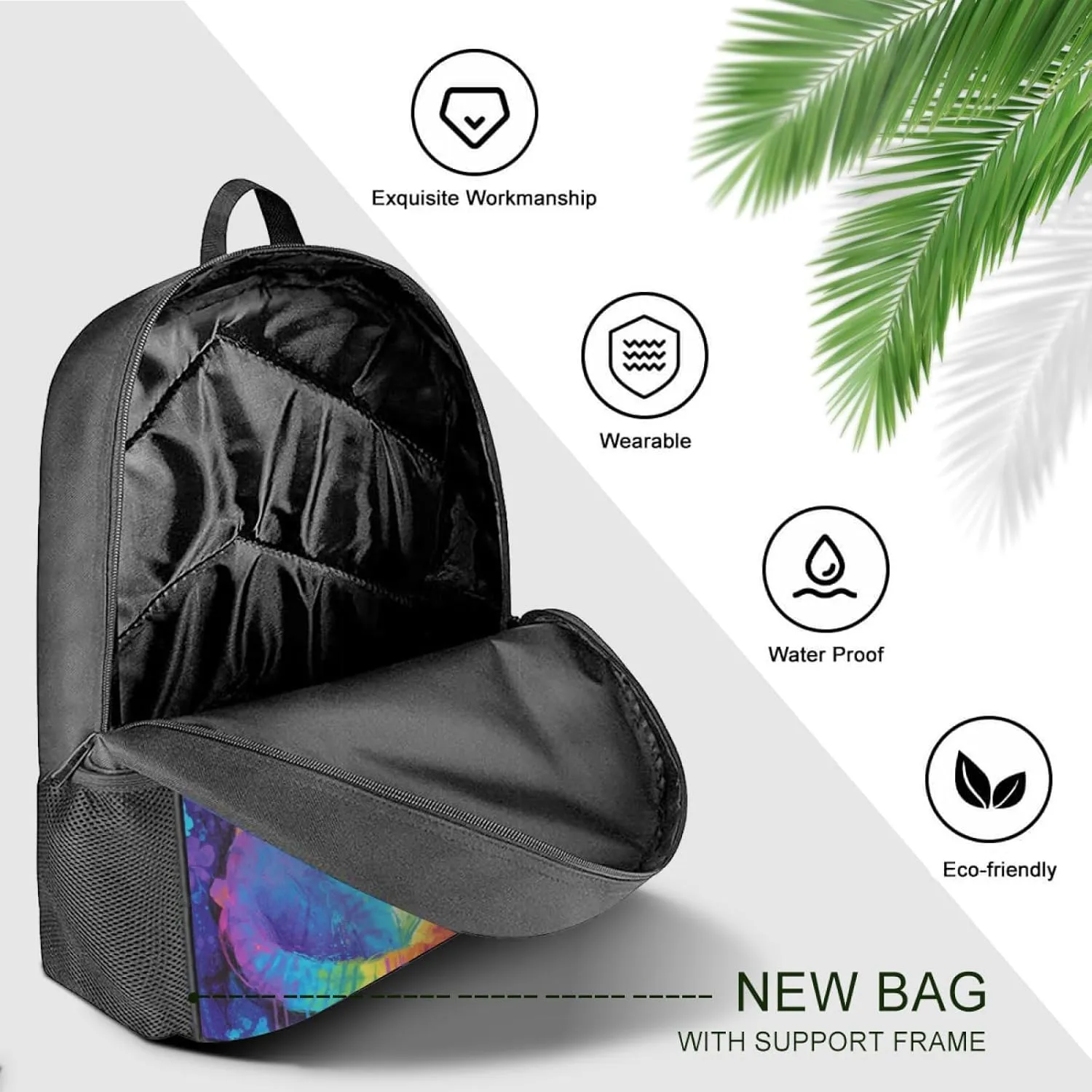 Backpack Fun Cute Cat Bookbag Women Men Black Backpack for Outdoor Sports Travel Camping Hiking Office Work Laptop Bag