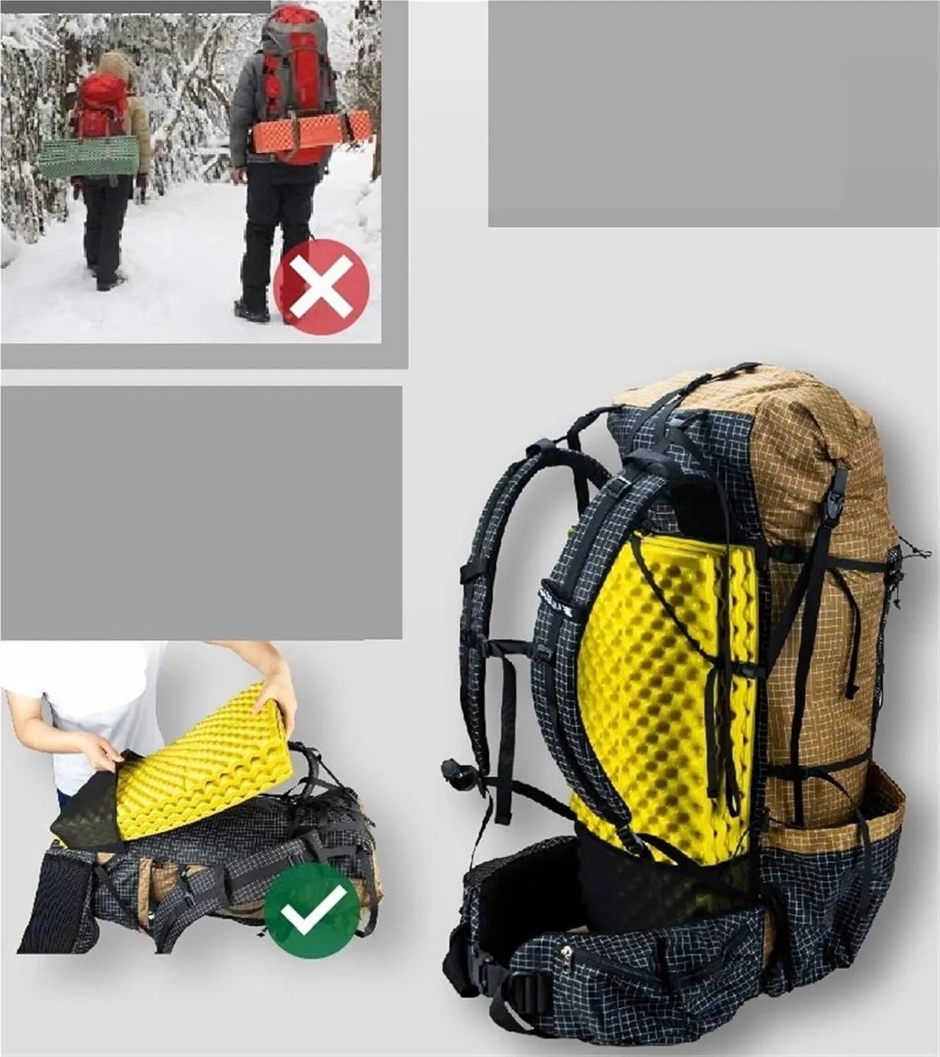 Backpack Pro Travel Camping Hiking Backpack Outdoor Ultralight Frameless Packs(Beige)