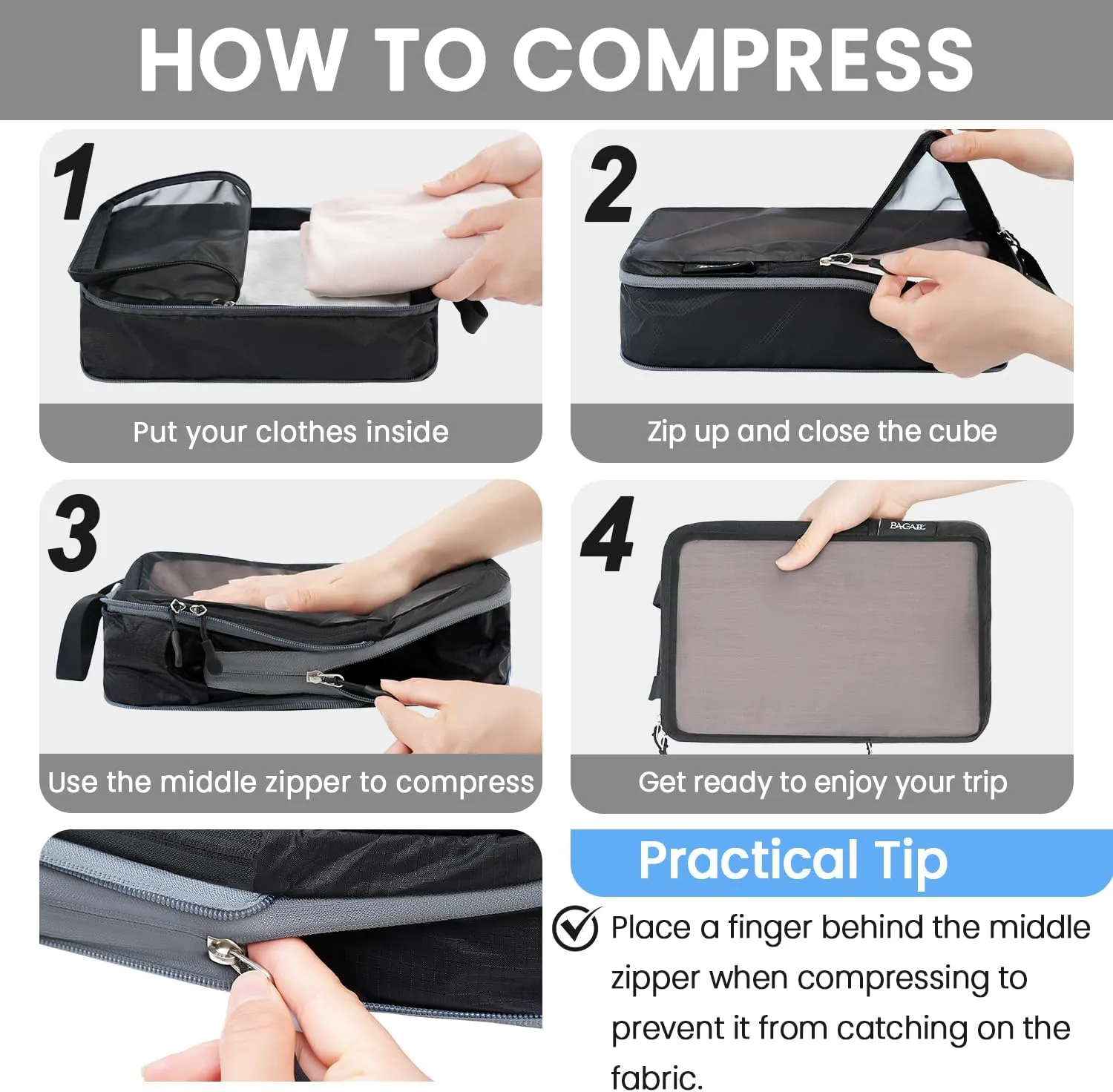 BAGAIL 4 Set/6 Set Ultralight Compression Packing Cubes Packing Organizer for Travel Accessories Luggage Suitcase Backpack