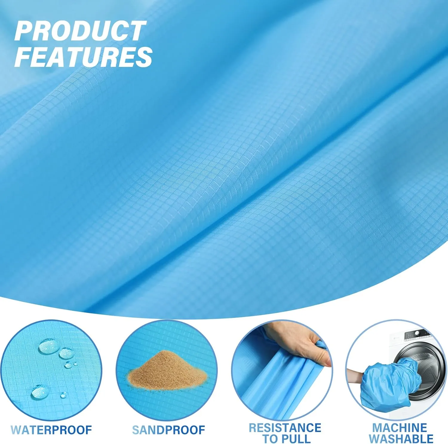 Beach Blanket Oversized Extra Large 10'X 9',Waterproof Sandproof Beach Blanket 2-8 Adults Lightweight Durable for Travel Camping Hiking Picnic (10'X 9', Blue&Grey)