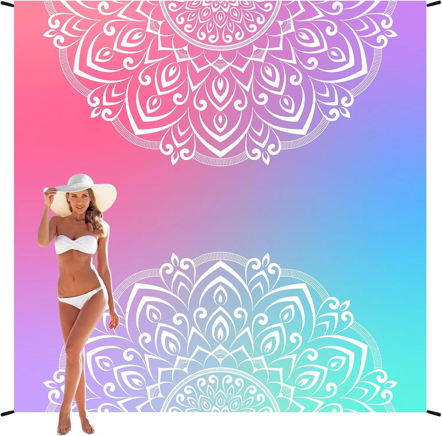 Beach Blanket, Sandproof Beach Mat, Waterproof Quick Drying Lightweight Outdoor Aztec Picnic Mat 79" X 83" for 2-4 Adults with Pocket for Travel, Camping, Hiking