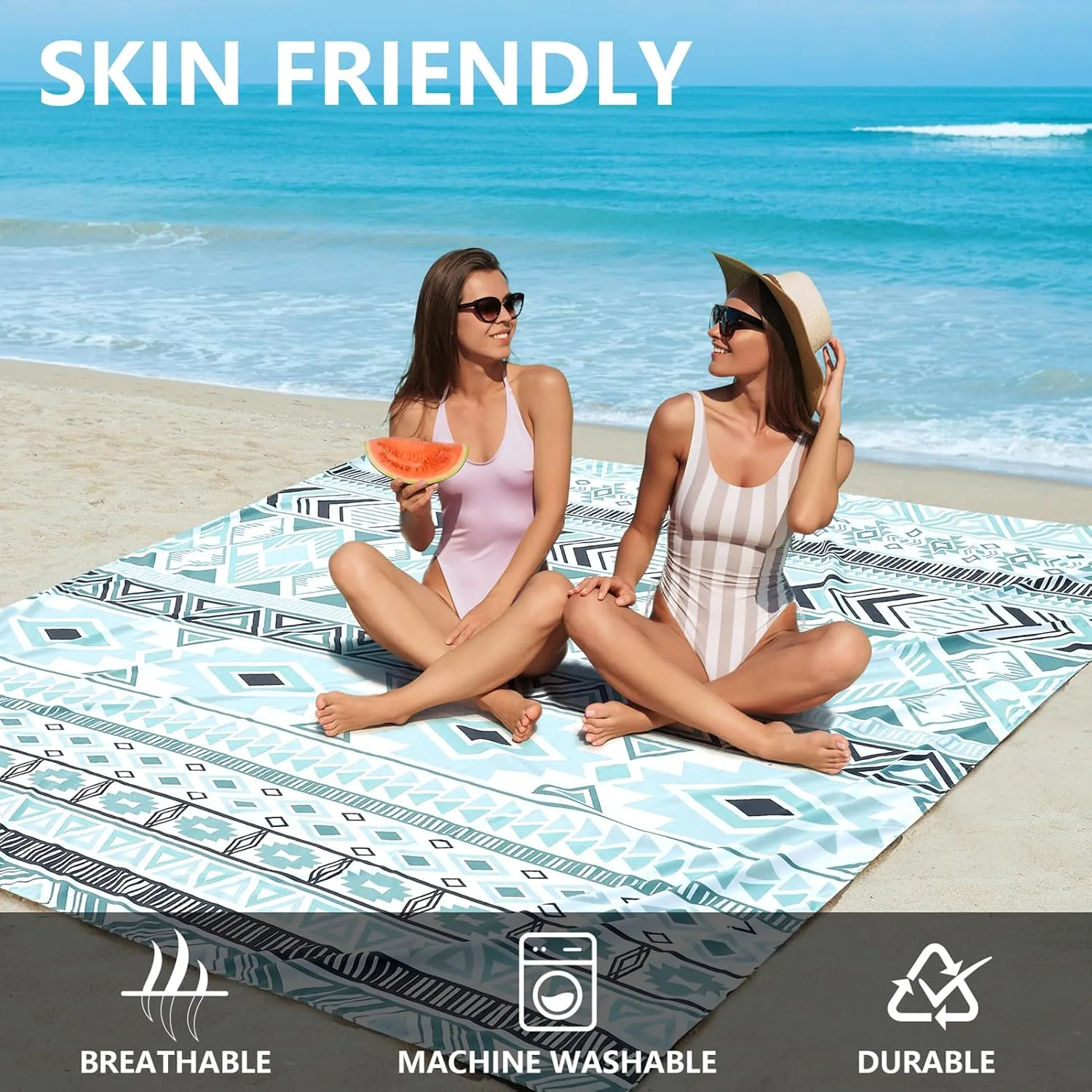 Beach Blanket Sandproof Extra Large Beach Mat Adults Waterproof Quick Drying Sand Free Mat Made by Premium Polyester with 4 Stakes & 4 Corner Pockets for Outdoor Travel Camping Hiking