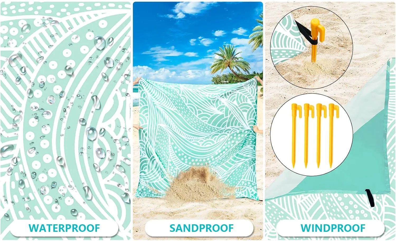 Beach Blanket Waterproof Sandproof Beach Mat 79" X 83"/10'x9'for 2-8 Adults Quick Drying Outdoor Picnic Mat Beach Accessories for Travel, Camping, Hiking