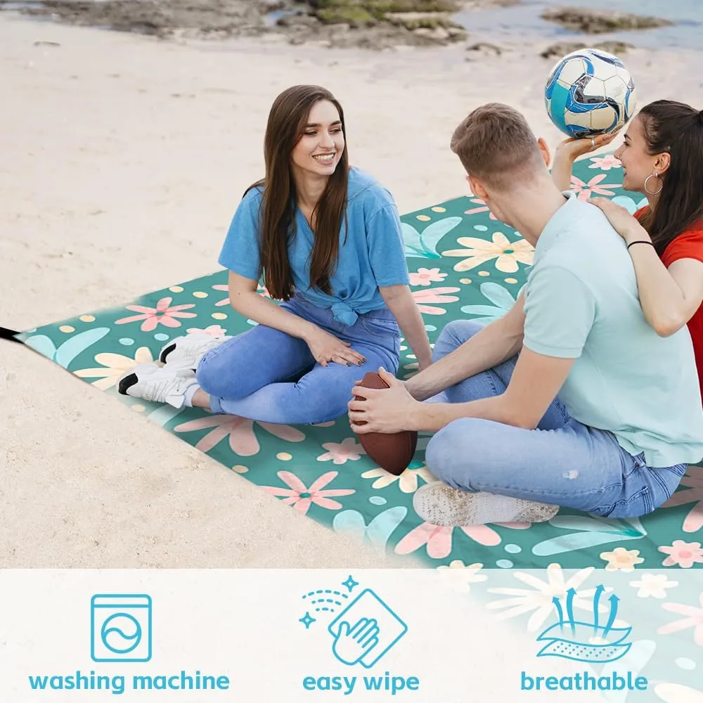 Beach Blanket Waterproof Sandproof Oversized, Extra Large Beach Mat 79" X 87"/110"x118" for 1-8 Adults Sand Free, Quick Drying Durable Outdoor Picnic Mat for Beach Travel Camping Hiking