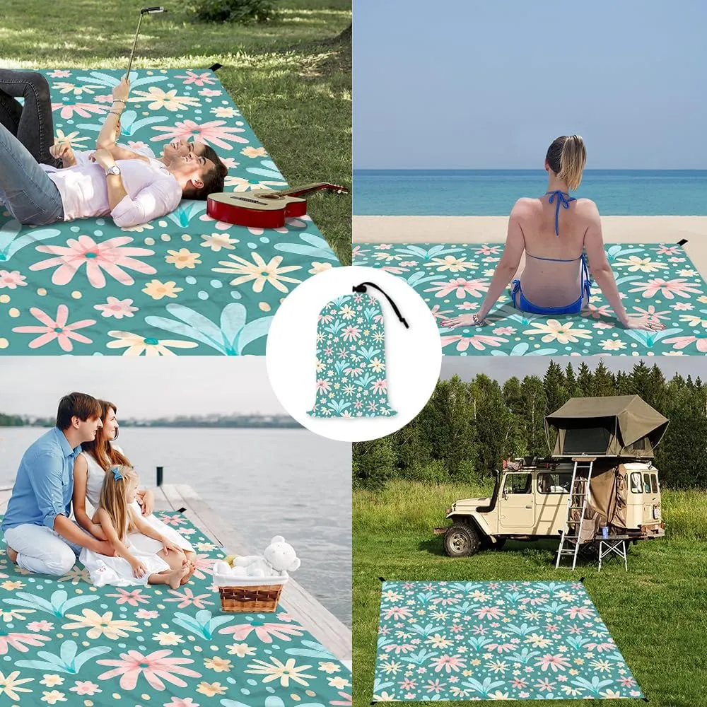 Beach Blanket Waterproof Sandproof Oversized, Extra Large Beach Mat 79" X 87"/110"x118" for 1-8 Adults Sand Free, Quick Drying Durable Outdoor Picnic Mat for Beach Travel Camping Hiking