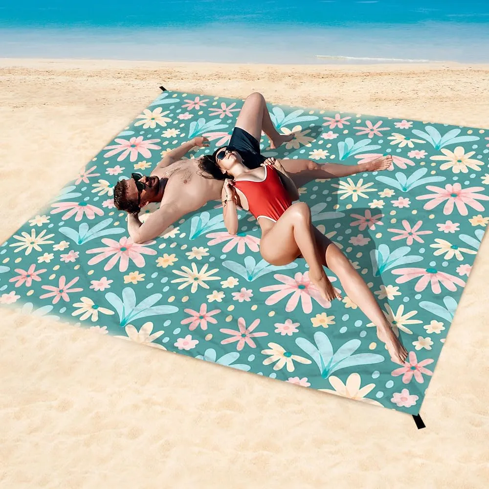 Beach Blanket Waterproof Sandproof Oversized, Extra Large Beach Mat 79" X 87"/110"x118" for 1-8 Adults Sand Free, Quick Drying Durable Outdoor Picnic Mat for Beach Travel Camping Hiking