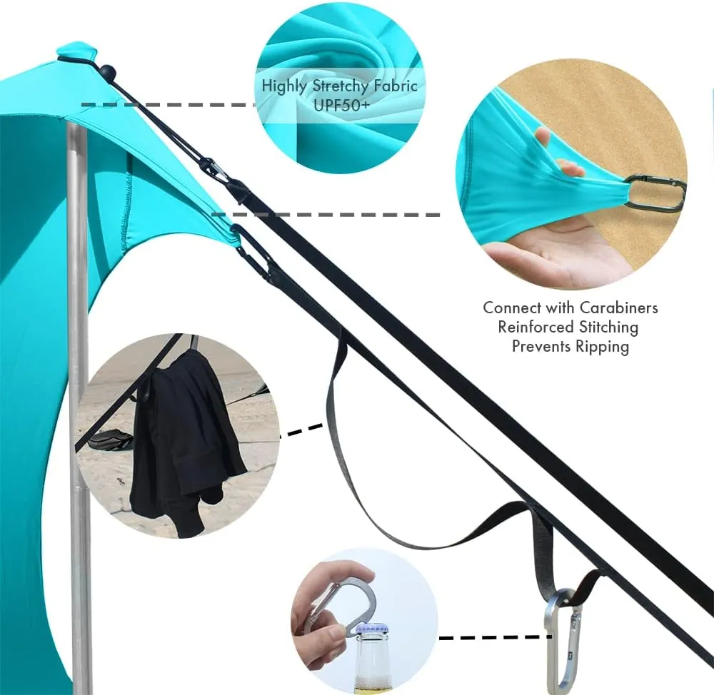 Beach Shade Windproof Design, Sun Shelter UPF50  Portable Family Canopy Tent with 8 Sandbag Anchors 10x10 FT 4 Poles Pop Up Outdoor Shelter for Beach, Camping, Fishing, Backyard and Picnics