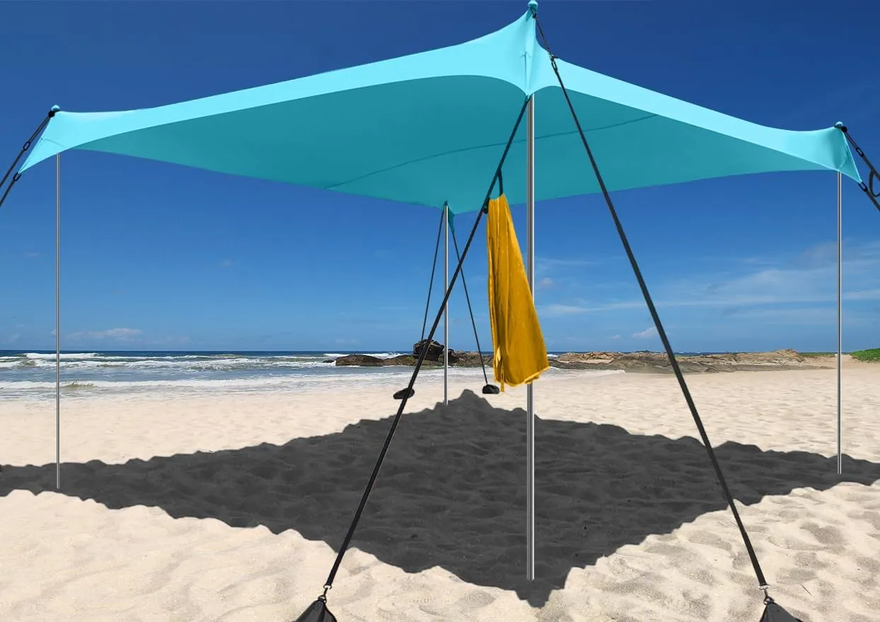 Beach Shade Windproof Design, Sun Shelter UPF50  Portable Family Canopy Tent with 8 Sandbag Anchors 10x10 FT 4 Poles Pop Up Outdoor Shelter for Beach, Camping, Fishing, Backyard and Picnics