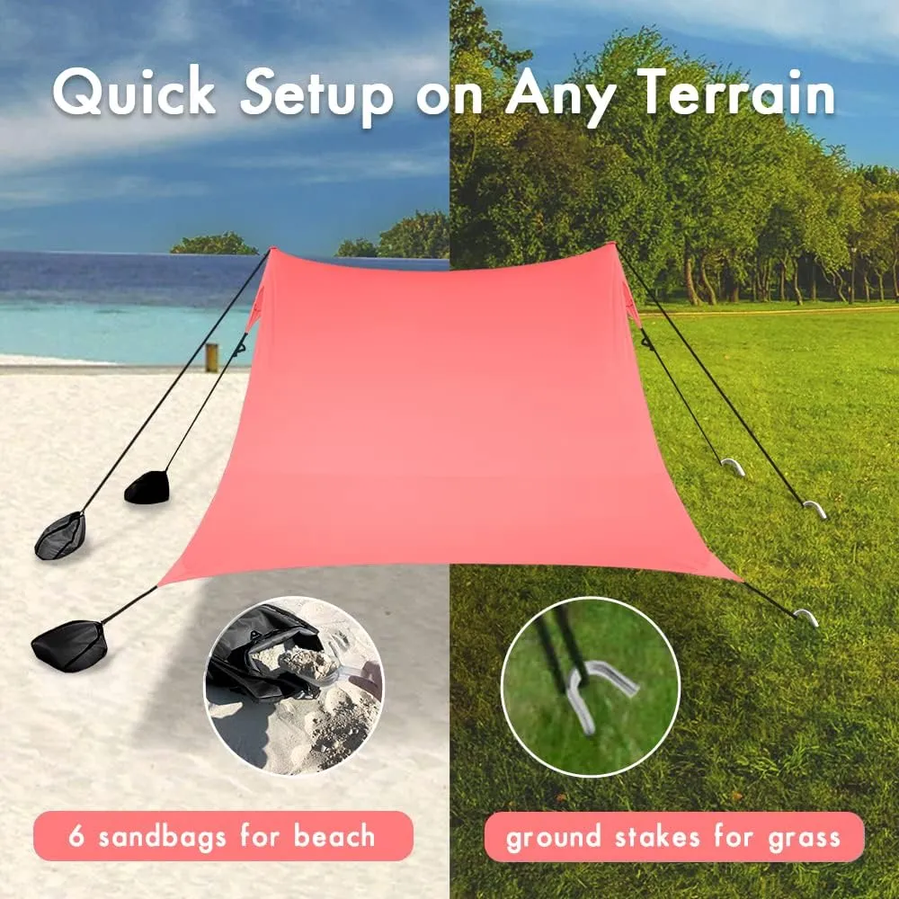 Beach Shade Windproof Design, Sun Shelter UPF50  Portable Family Tent with 6 Sandbags Anchors 7x7 FT 2 Pole Pop Up Outdoor Shelter for Beach, Camping, Fishing, Backyard and Picnics