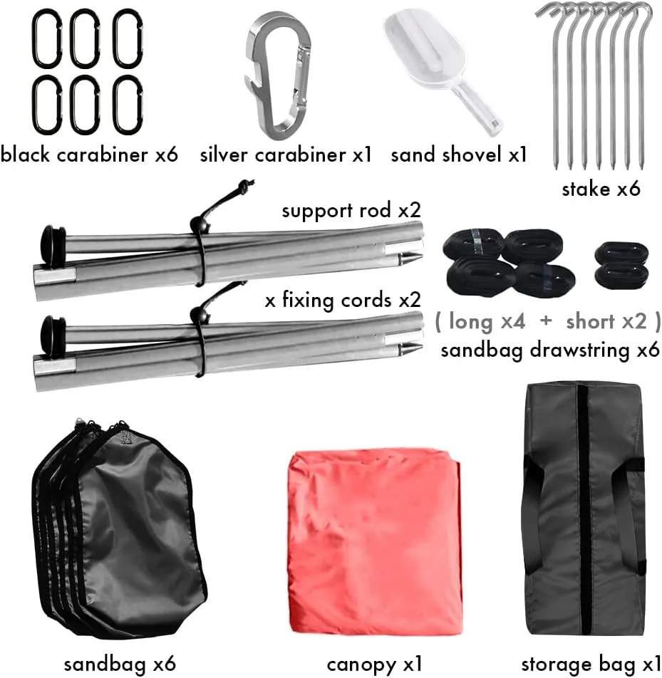 Beach Shade Windproof Design, Sun Shelter UPF50  Portable Family Tent with 6 Sandbags Anchors 7x7 FT 2 Pole Pop Up Outdoor Shelter for Beach, Camping, Fishing, Backyard and Picnics