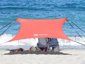 Beach Shade Windproof Design, Sun Shelter UPF50  Portable Family Tent with 6 Sandbags Anchors 7x7 FT 2 Pole Pop Up Outdoor Shelter for Beach, Camping, Fishing, Backyard and Picnics