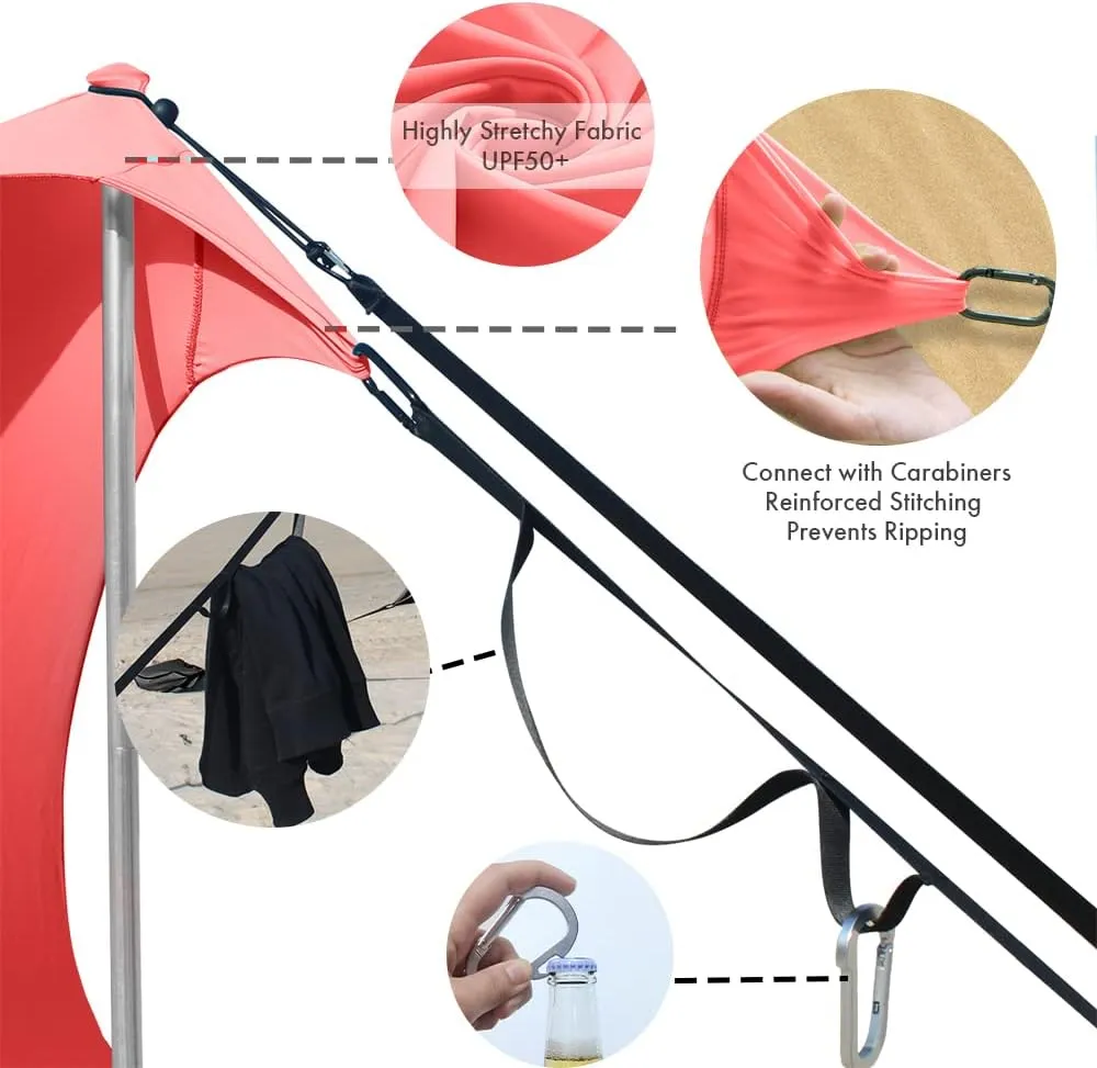 Beach Shade Windproof Design, Sun Shelter UPF50  Portable Family Tent with 6 Sandbags Anchors 7x7 FT 2 Pole Pop Up Outdoor Shelter for Beach, Camping, Fishing, Backyard and Picnics