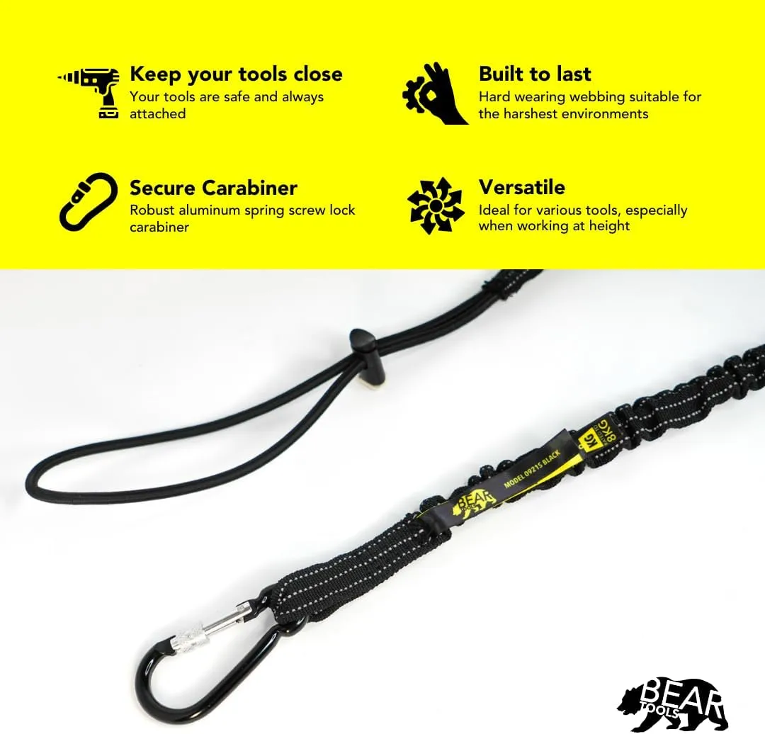 BearTOOLS Tool Lanyard with Single Carabiner and Adjustable Loop End, Standard Length, Maximum Weight Limit 8KG / 17.6lb, Aluminum Screw Lock Carabiner with Shock Cord Stopper, 09250S (50 Pack)