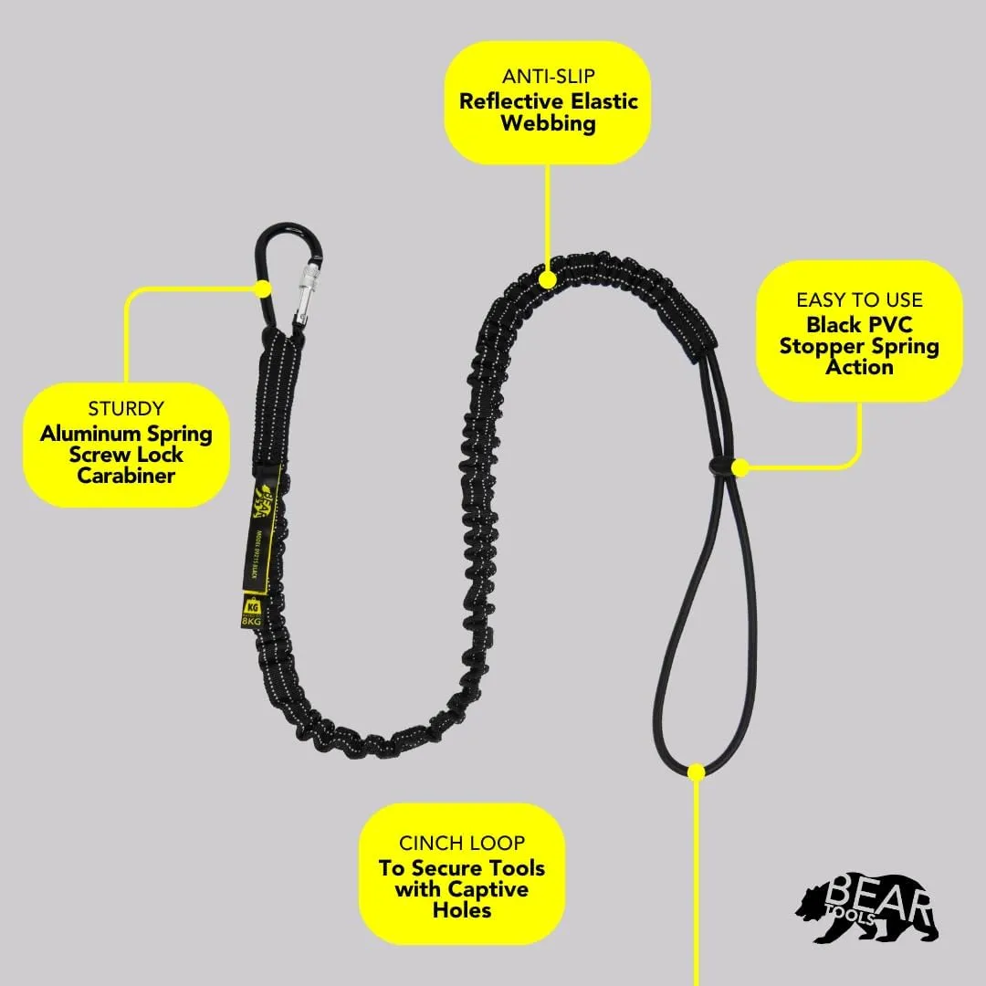 BearTOOLS Tool Lanyard with Single Carabiner and Adjustable Loop End, Standard Length, Maximum Weight Limit 8KG / 17.6lb, Aluminum Screw Lock Carabiner with Shock Cord Stopper, 09250S (50 Pack)