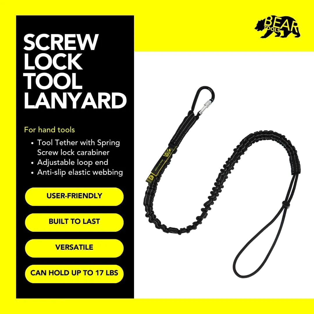 BearTOOLS Tool Lanyard with Single Carabiner and Adjustable Loop End, Standard Length, Maximum Weight Limit 8KG / 17.6lb, Aluminum Screw Lock Carabiner with Shock Cord Stopper, 09250S (50 Pack)