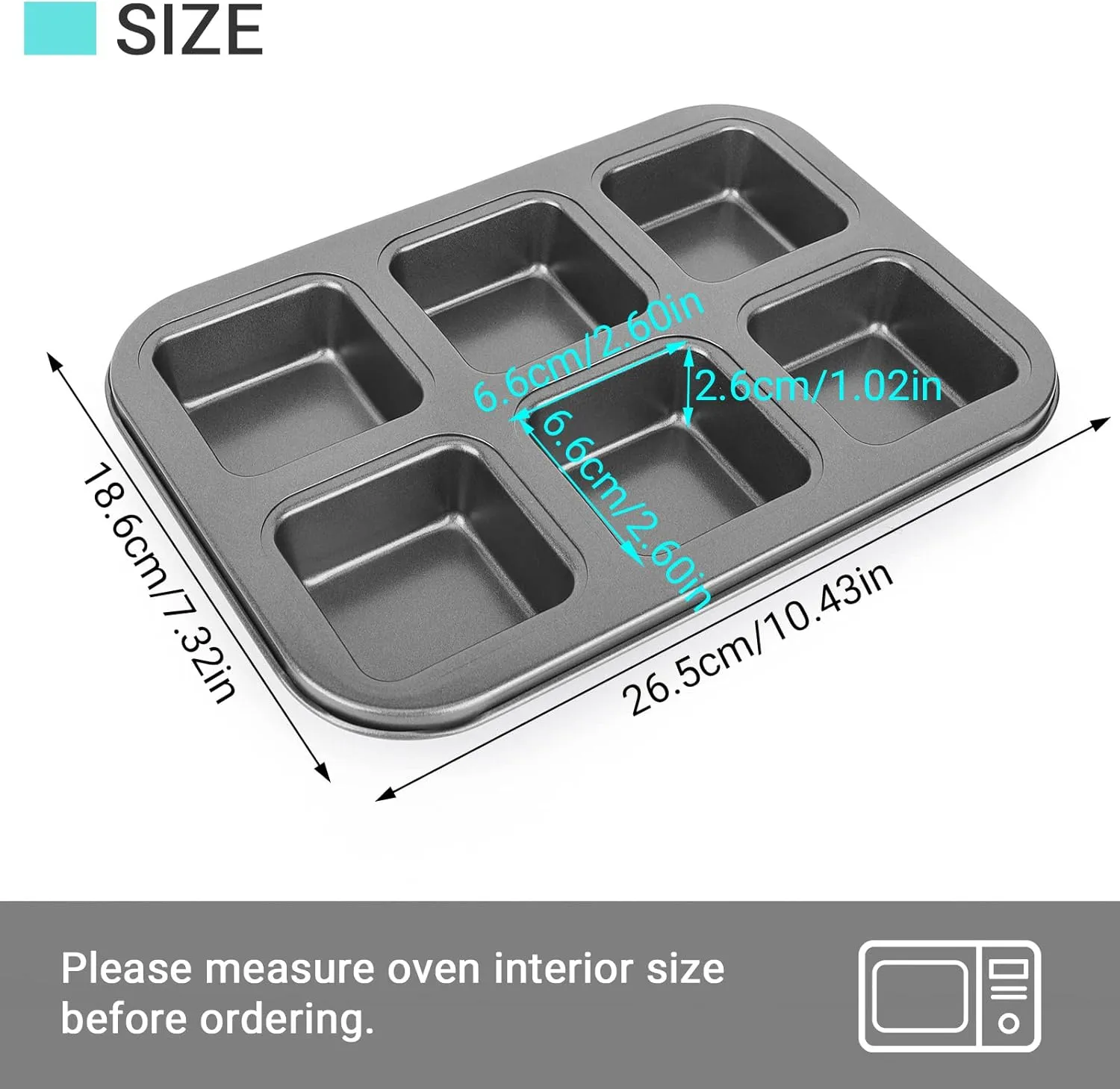 Beasea Nonstick Brownie Pan, 2 Pack 6 Cavity Black Square Brownie Muffin Pan Cake Pan Mini Cheesecake Cupcake Bakeware Carbon Steel 2x3 Cutter Brownie Baking Tray Bakeware for Oven Baking