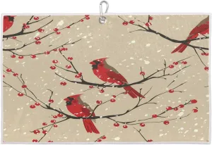 Beautiful Birds Bbranches Berries Golf Towel with Heavy Duty Carabiner Clip Quick Dry Ultra Absorbent Club Ball Cleaning Towel Golf Accessories for Men Women