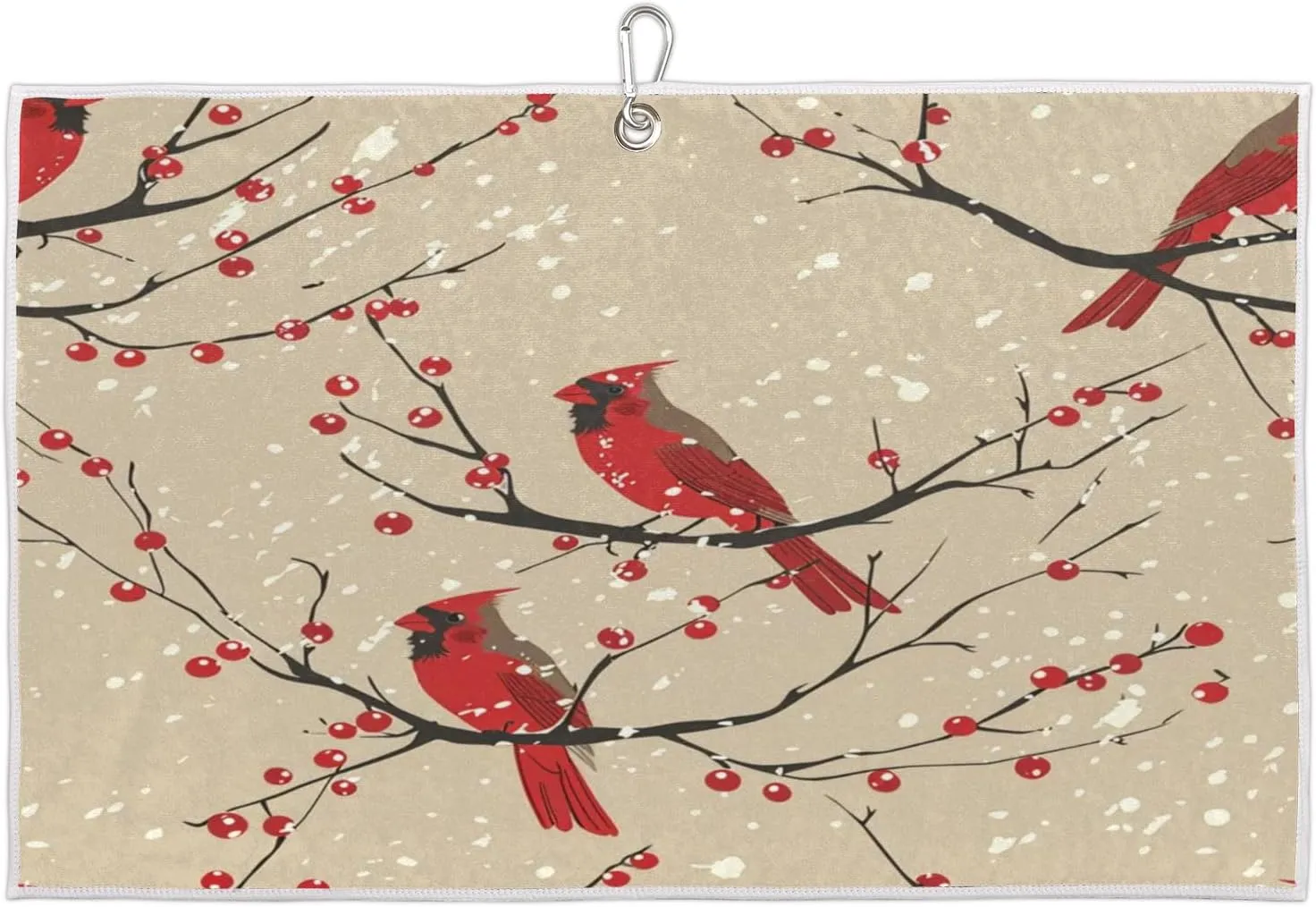 Beautiful Birds Bbranches Berries Golf Towel with Heavy Duty Carabiner Clip Quick Dry Ultra Absorbent Club Ball Cleaning Towel Golf Accessories for Men Women