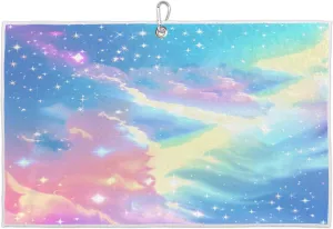 Beautiful Clouds Stars Golf Towel with Heavy Duty Carabiner Clip Quick Dry Ultra Absorbent Club Ball Cleaning Towel Golf Accessories for Men Women
