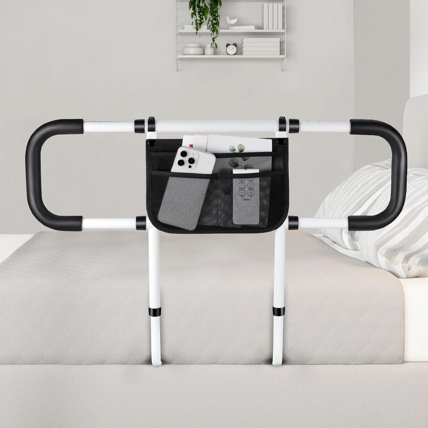 Bed Rails for Elderly Adults Safety - Extended Bed Assist Rail for Seniors - Adjustable Bed Side Rails Handle Support Bar Bed Guard Rail with Storage Bag & Fixing Strap, Fit King Queen Full Twin Bed