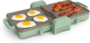 Bella 10"x 20" Ceramic Fold-n-Store Dual Temp Griddle, Fits-anywhere™ Kitchenware, EverGood Ceramic Nonstick Coating, 2 Temperature Zones up to 400°F​, Dishwasher Safe Drip Tray, 1500 Watt, Seaglass