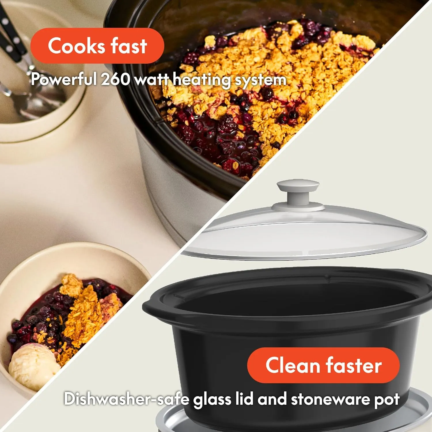 bella 6.0 Qt Programmable Slow Cooker, EverGood™ Ceramic Nonstick Coating, Adjustable Temperature & Cooking Times, Dishwasher Safe Stoneware Pot & Tempered Glass Lid, Tangle Free Cord Wrap, Oatmilk