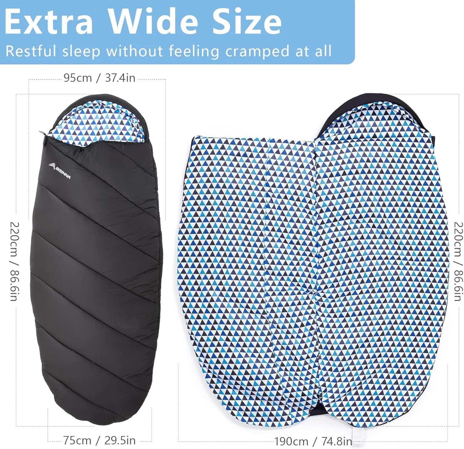 BISINNA Flannel XL Sleeping bag for Adults Warm & Cold Weather Sleeping bag 3-4 Season with 100% Cotton Lining Large Sleeping bag for Hiking Backpacking Travel Indoor and Outdoor
