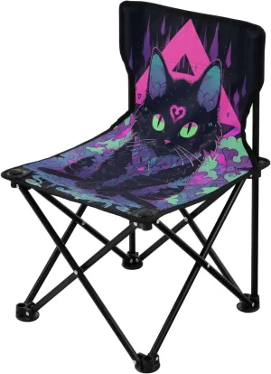 Black Animal Cat Packable Portable Beach Chairs for Traveling Ultralight Folding Backpack Chair Carry Bag Included Lawn Chairs for Adults Heavy Duty for Outdoor Outside