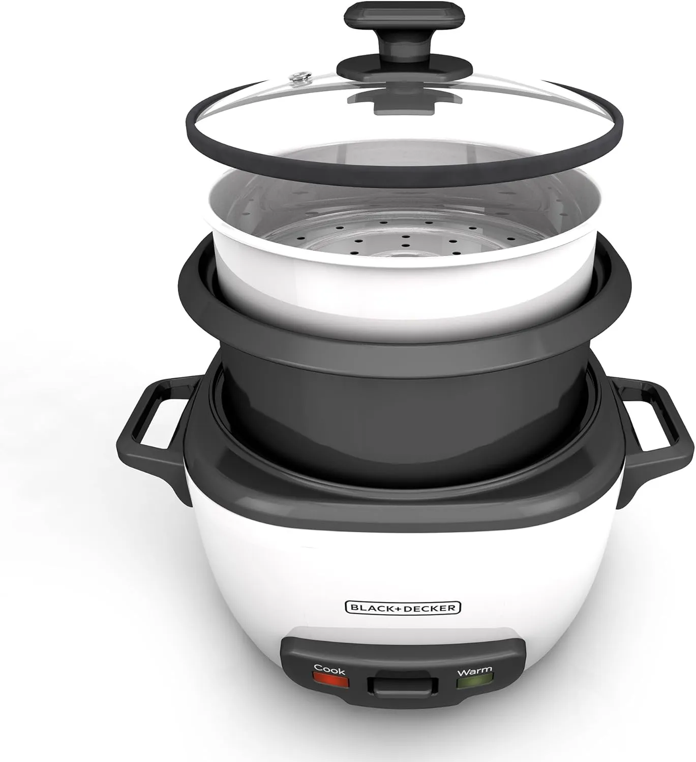 BLACK DECKER 16-Cup Rice Cooker, 8-Cup Uncooked Rice, Steaming Basket, Removable Non-Stick Bowl, One Touch, Keep Warm