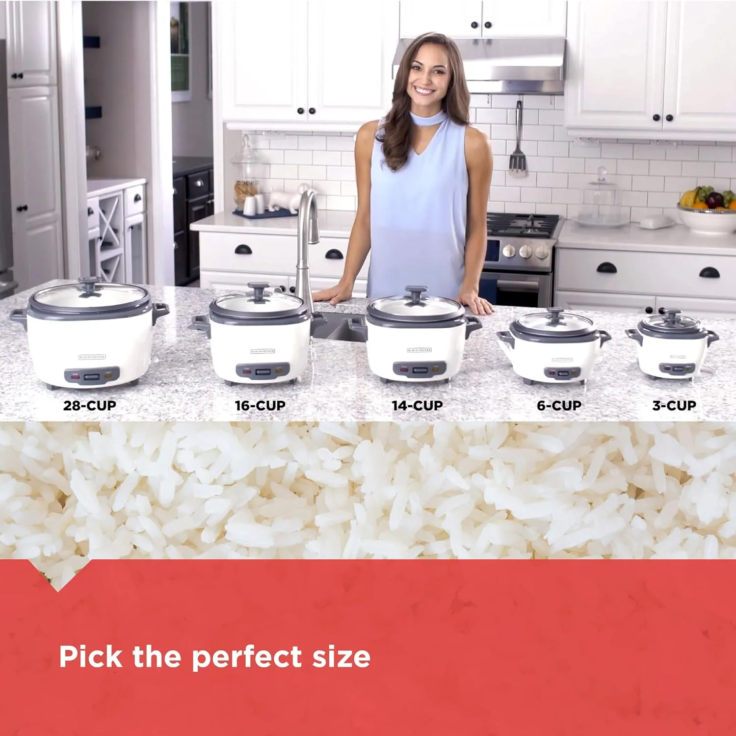 BLACK DECKER 16-Cup Rice Cooker, 8-Cup Uncooked Rice, Steaming Basket, Removable Non-Stick Bowl, One Touch, Keep Warm