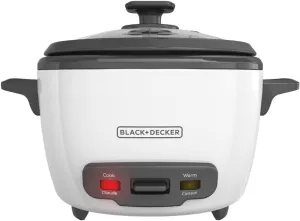BLACK DECKER 16-Cup Rice Cooker, 8-Cup Uncooked Rice, Steaming Basket, Removable Non-Stick Bowl, One Touch, Keep Warm