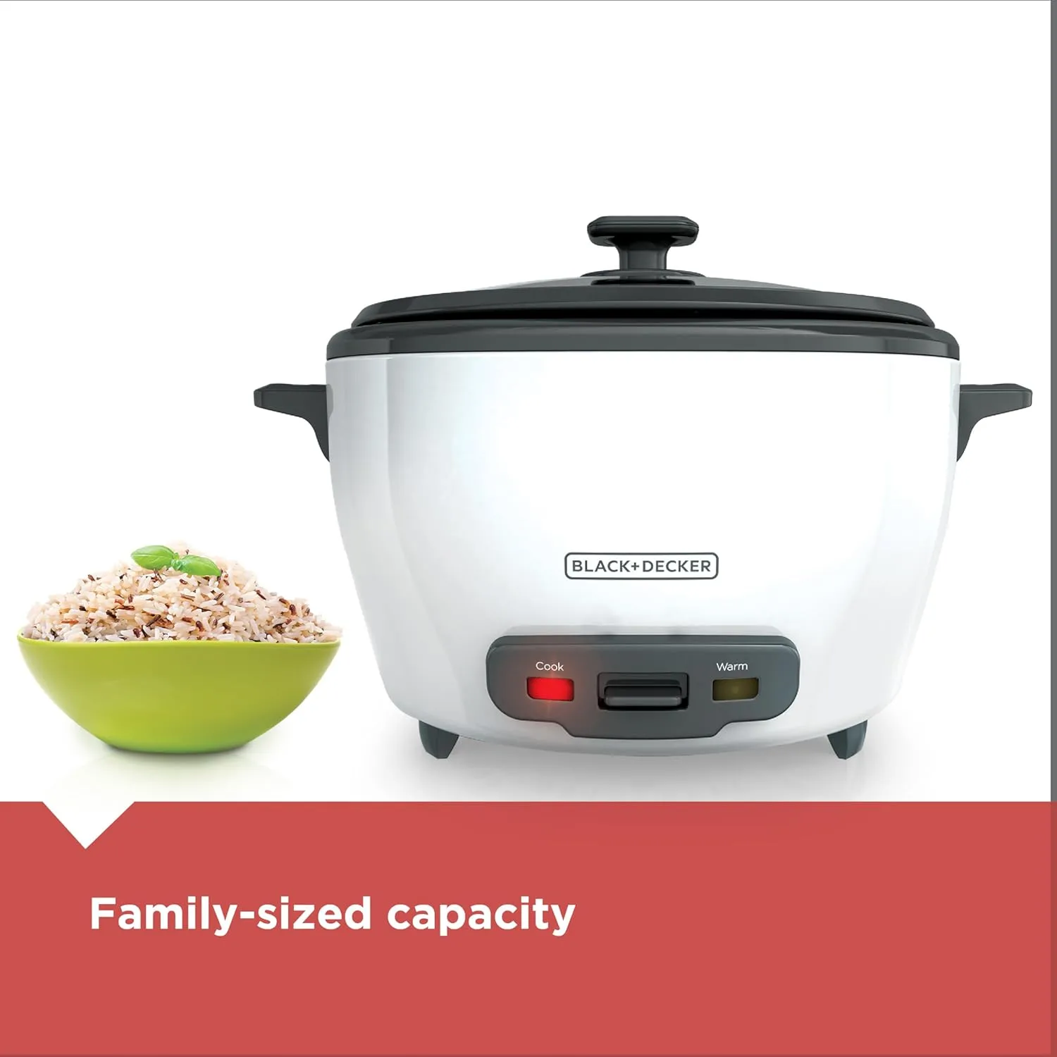 BLACK DECKER 6-Cup Rice Cooker, RC506, 3-cup Uncooked Rice, Steaming Basket, Removable Non-Stick Bowl, One Touch