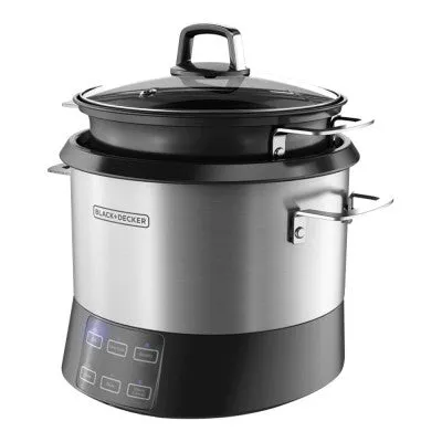 BLACK DECKER | All-in-One Stainless Steel Cooking Pot: Rice Cooker, Slow Cooker, and Food Steamer with Saut� Function