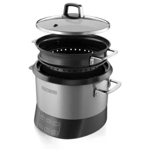 BLACK DECKER | All-in-One Stainless Steel Cooking Pot: Rice Cooker, Slow Cooker, and Food Steamer with Saut� Function
