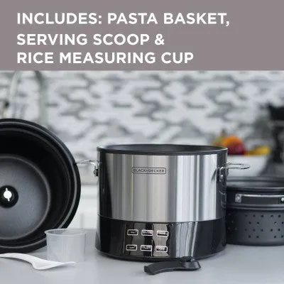 BLACK DECKER | All-in-One Stainless Steel Cooking Pot: Rice Cooker, Slow Cooker, and Food Steamer with Saut� Function