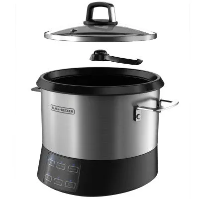BLACK DECKER | All-in-One Stainless Steel Cooking Pot: Rice Cooker, Slow Cooker, and Food Steamer with Saut� Function