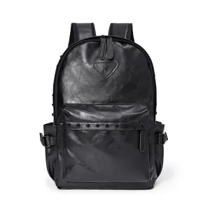 Black Waterproof PU Leather Laptop Backpack