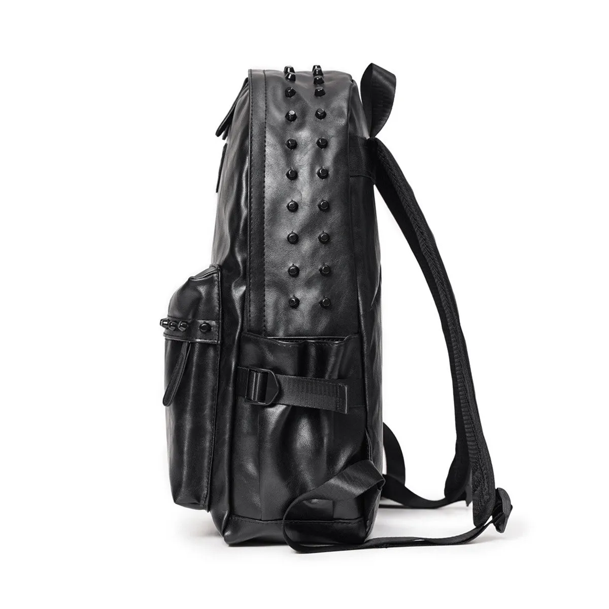 Black Waterproof PU Leather Laptop Backpack