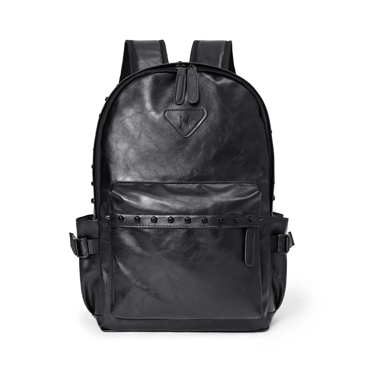 Black Waterproof PU Leather Laptop Backpack